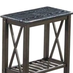 Cheap 🤩 Wooden Side Table with Slatted Shelf and X Shaped Design - Benzara White 🥰