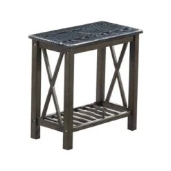 Cheap 🤩 Wooden Side Table with Slatted Shelf and X Shaped Design - Benzara White 🥰 -End And Side Tables shop unnamed file 7655