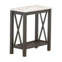 Cheap 🤩 Wooden Side Table with Slatted Shelf and X Shaped Design - Benzara White 🥰 -End And Side Tables shop unnamed file 7656