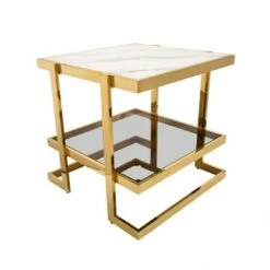 Hot Sale π Metal/Marble Glass Side Table Gold/White - Sagebrook Home π―