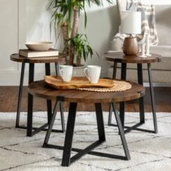 Discount 😍 3pc Wrightson Modern Wrap Leg Occasional Table Set - Saracina Home Dark Walnut ❤️ -End And Side Tables shop unnamed file 7696