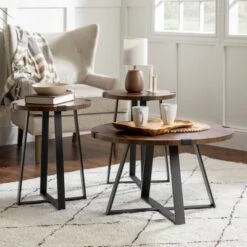 Discount 😍 3pc Wrightson Modern Wrap Leg Occasional Table Set - Saracina Home Dark Walnut ❤️ -End And Side Tables shop unnamed file 7697