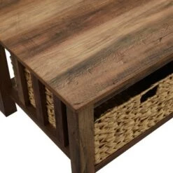 Hot Sale 🌟 3pc Mission Coffee and Side Table Set with Woven Baskets - Saracina Home Driftwood 🎁 -End And Side Tables shop unnamed file 7766