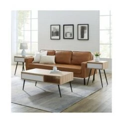 Buy ⭐ 3pc Mid-Century Modern Fluted Drawer Coffee and Side Table Set Solid - Saracina Home Solid White/birch 🔔