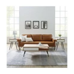 Buy ⭐ 3pc Mid-Century Modern Fluted Drawer Coffee and Side Table Set Solid - Saracina Home Solid White/birch 🔔 -End And Side Tables shop unnamed file 7772