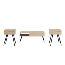 Buy ⭐ 3pc Mid-Century Modern Fluted Drawer Coffee and Side Table Set Solid - Saracina Home Solid White/birch 🔔 -End And Side Tables shop unnamed file 7775