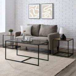 Coupon ⌛ 3pc Modern Open Frame Nesting Table Set - Saracina Home Gray Wash/glass 🎁