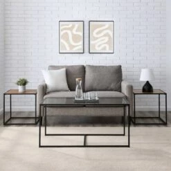 Coupon ⌛ 3pc Modern Open Frame Nesting Table Set - Saracina Home Gray Wash/glass 🎁 -End And Side Tables shop unnamed file 7787