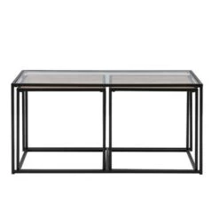 Coupon ⌛ 3pc Modern Open Frame Nesting Table Set - Saracina Home Gray Wash/glass 🎁 -End And Side Tables shop unnamed file 7788