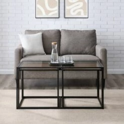 Coupon ⌛ 3pc Modern Open Frame Nesting Table Set - Saracina Home Gray Wash/glass 🎁 -End And Side Tables shop unnamed file 7789