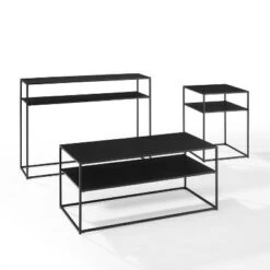 Coupon 🎁 3pc Braxton Coffee Table Set - Coffee Table, Console Table and End Table Matte Black - Crosley 🧨