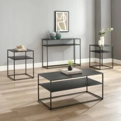 Best deal 🛒 4pc Braxton Coffee Table Set - Coffee Table, Console Table and 2 End Tables Matte Black - Crosley 😍 -End And Side Tables shop unnamed file 7823