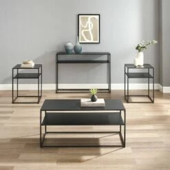 Best deal 🛒 4pc Braxton Coffee Table Set - Coffee Table, Console Table and 2 End Tables Matte Black - Crosley 😍 -End And Side Tables shop unnamed file 7824