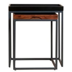 Best reviews of 👏 2pc Wooden Tray Top Nesting Table Set with Metal Frame Brown/Black - The Urban Port 🤩 -End And Side Tables shop unnamed file 798