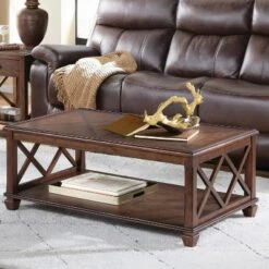 Brand new 😍 3pc Bridgton Wood Living Room Set with Coffee Table and 2 Shelf End Tables Cherry - Alaterre Furniture ⭐ -End And Side Tables shop unnamed file 7984