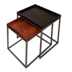 Best reviews of 👏 2pc Wooden Tray Top Nesting Table Set with Metal Frame Brown/Black - The Urban Port 🤩 -End And Side Tables shop unnamed file 800