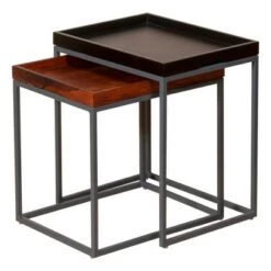 Best reviews of 👏 2pc Wooden Tray Top Nesting Table Set with Metal Frame Brown/Black - The Urban Port 🤩 -End And Side Tables shop unnamed file 802