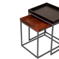 Best reviews of 👏 2pc Wooden Tray Top Nesting Table Set with Metal Frame Brown/Black - The Urban Port 🤩 -End And Side Tables shop unnamed file 804