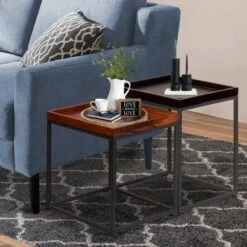 Best reviews of 👏 2pc Wooden Tray Top Nesting Table Set with Metal Frame Brown/Black - The Urban Port 🤩 -End And Side Tables shop unnamed file 805