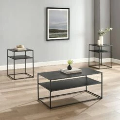 Outlet 👏 3pc Braxton Coffee and Accent Table Set Matte Black - Crosley 🎁
