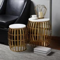 Deals 🌟 Set of 2 Nesting Tables Gold/White Marble - StyleCraft ❤️ -End And Side Tables shop unnamed file 822