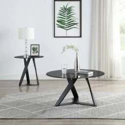 Deals 👏 2pc Borrego Round Coffee Table Set Texture Black/Gray - miBasics ✨ -End And Side Tables shop unnamed file 833