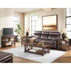 Coupon 🔥 4pc Bridgton Wood Living Room Set Cherry - Alaterre Furniture ⭐
