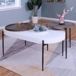 Best Sale 🌟 2pc Ardenna Table Set - miBasics Sand Black/dark Walnut/white High Gloss 🧨 -End And Side Tables shop unnamed file 8414