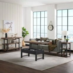 Cheap 🥰 4pc 42" Pomona Living Room Set with Lift Top Coffee Table, Console Table and Two End Tables Rustic Natural - Bolton Furniture 😉