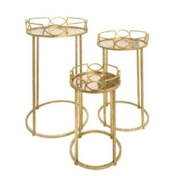 Outlet 🥰 3pc Accent Tables Mirror Top Aged Gold - Sagebrook Home 👏 -End And Side Tables shop unnamed file 858