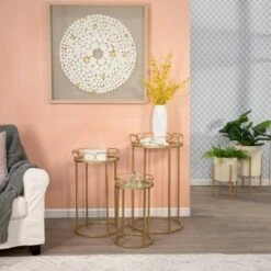 Outlet 🥰 3pc Accent Tables Mirror Top Aged Gold - Sagebrook Home 👏 -End And Side Tables shop unnamed file 860