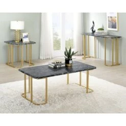 Promo 🌟 3pc Trillick Coffee Table Set with Faux Marble Top - miBasics Gold/white ⌛