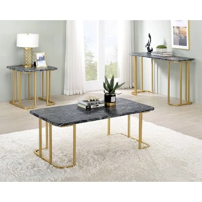 Promo π 3pc Trillick Coffee Table Set with Faux Marble Top - miBasics Gold/white β 3 Promo π 3pc Trillick Coffee Table Set with Faux Marble Top - miBasics Gold/white β