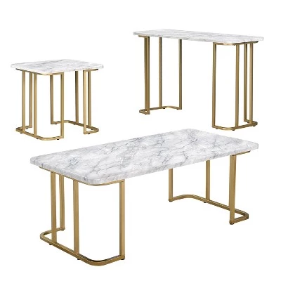 Promo π 3pc Trillick Coffee Table Set with Faux Marble Top - miBasics Gold/white β 9 Promo π 3pc Trillick Coffee Table Set with Faux Marble Top - miBasics Gold/white β - Image 7