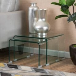 Promo 💯 Set of 2 Ramona Nesting Tables Glass - Christopher Knight Home 😍
