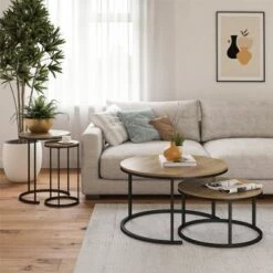 Promo π Room & Joy Claret Nesting Coffee and End Table Bundle Natural/Black Metal - Room & Joy β¨
