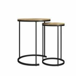 Promo 😉 Room & Joy Claret Nesting Coffee and End Table Bundle Natural/Black Metal - Room & Joy ✨ -End And Side Tables shop unnamed file 8748