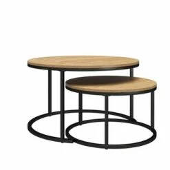 Promo 😉 Room & Joy Claret Nesting Coffee and End Table Bundle Natural/Black Metal - Room & Joy ✨ -End And Side Tables shop unnamed file 8751