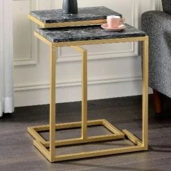 New π Kircubbin Nesting Table with Faux Marble Top - miBasics Gold/white π