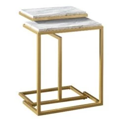 New 🎉 Kircubbin Nesting Table with Faux Marble Top - miBasics Gold/white 🛒 -End And Side Tables shop unnamed file 8772