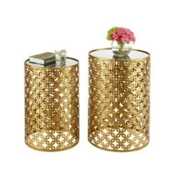 Budget π₯° Set of Two Round Nested Tables with Mirror Top Gold - Linon π