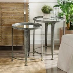 Buy 🎁 Set of 2 Nesting Round Side Tables Blackened Silver Gray - Stylecraft 🤩