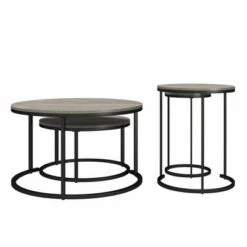 New 💯 Room & Joy Claret Nesting Coffee and End Table Bundle Gray Oak/Black Metal - Room & Joy ⌛ -End And Side Tables shop unnamed file 8903