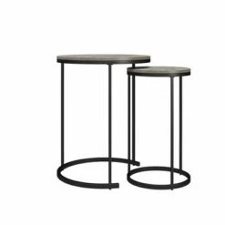New 💯 Room & Joy Claret Nesting Coffee and End Table Bundle Gray Oak/Black Metal - Room & Joy ⌛ -End And Side Tables shop unnamed file 8905