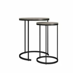 New 💯 Room & Joy Claret Nesting Coffee and End Table Bundle Gray Oak/Black Metal - Room & Joy ⌛ -End And Side Tables shop unnamed file 8906