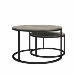 New 💯 Room & Joy Claret Nesting Coffee and End Table Bundle Gray Oak/Black Metal - Room & Joy ⌛ -End And Side Tables shop unnamed file 8907
