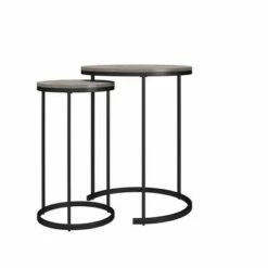 New 💯 Room & Joy Claret Nesting Coffee and End Table Bundle Gray Oak/Black Metal - Room & Joy ⌛ -End And Side Tables shop unnamed file 8908