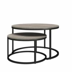 New 💯 Room & Joy Claret Nesting Coffee and End Table Bundle Gray Oak/Black Metal - Room & Joy ⌛ -End And Side Tables shop unnamed file 8911