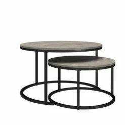 New 💯 Room & Joy Claret Nesting Coffee and End Table Bundle Gray Oak/Black Metal - Room & Joy ⌛ -End And Side Tables shop unnamed file 8912