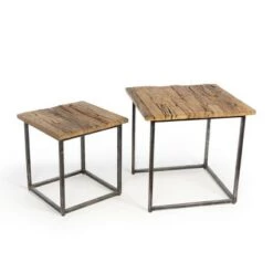 Promo ✔️ Park Hill Collection Railway Wood and Iron Nested Side Tables 🌟